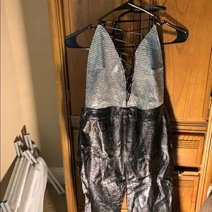 NWT L Fashion Nova Halter Latex Jumpsuit
